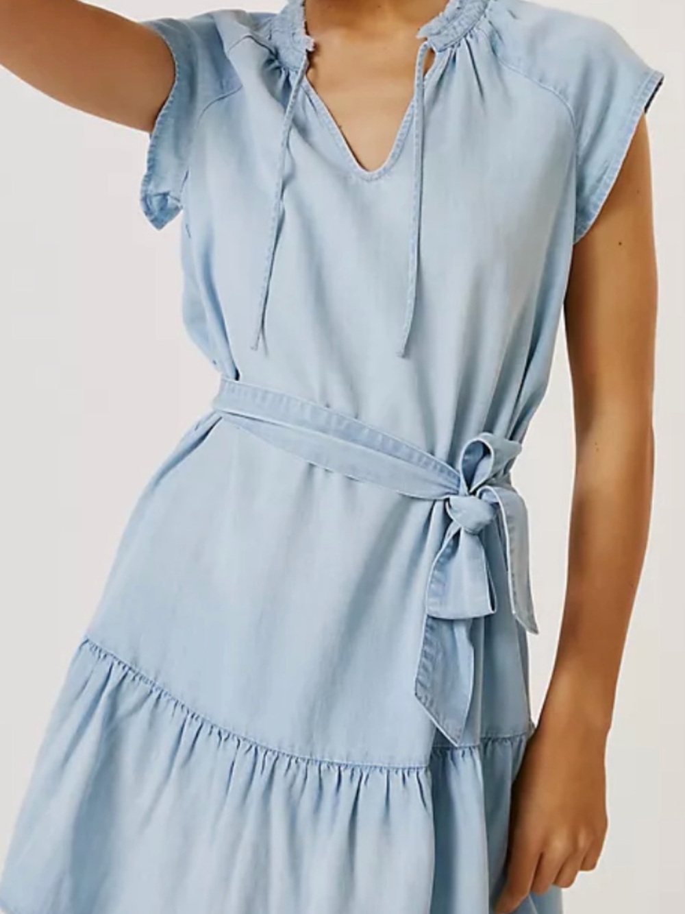 Cloth & Stone Chambray Tiered Ruffled Mini Dress NO BELT